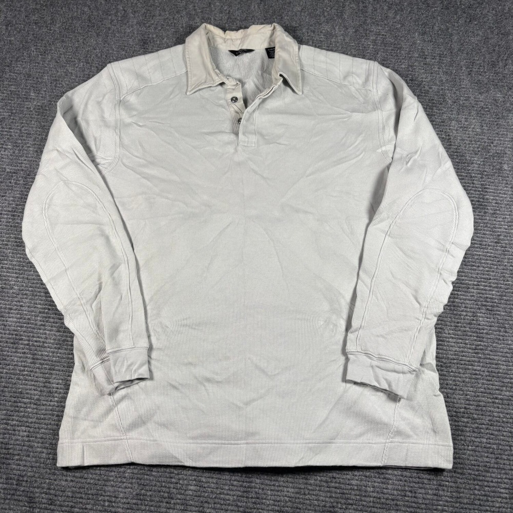 Callaway Polo Shirt Mens XL Gray Excellent Long Sleeve Waffle Knit Elbow Patches